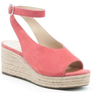 SOLE SOCIETY Calyndra Suede Leather Espadrille Wedge Sandals shoes sz 7.5,coral‎